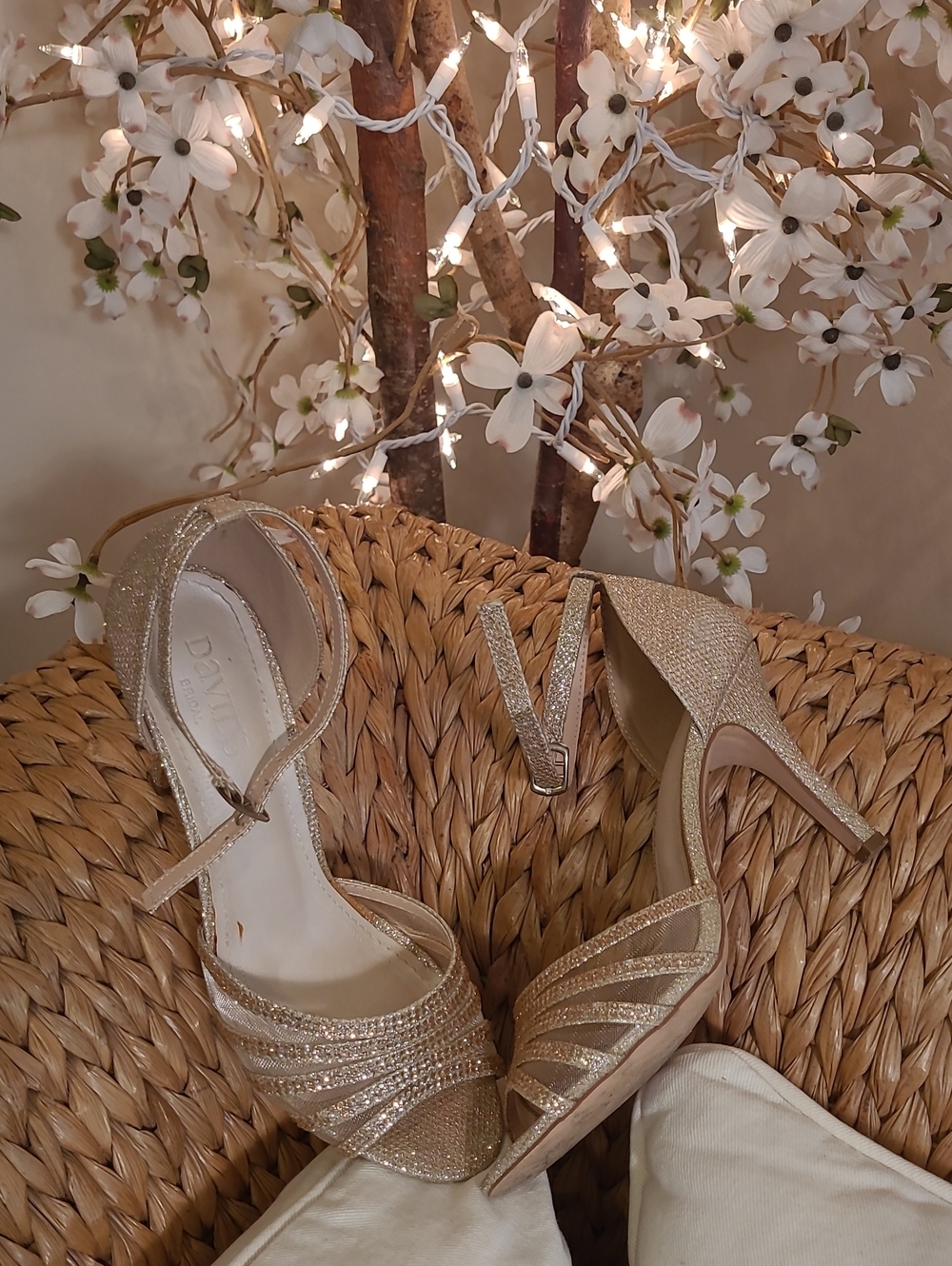 David's Bridal Gold Glitter Heels